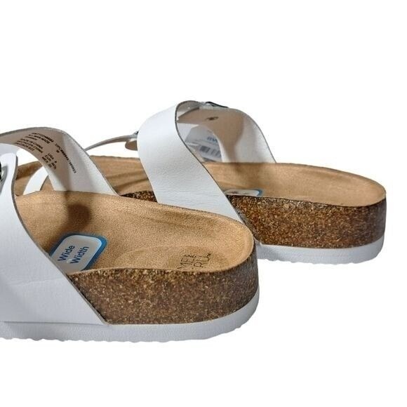 Time and Tru White Sandals Women's 8‎ Wide Width Cork Footbed Buckle Comfort - Picture 14 of 15